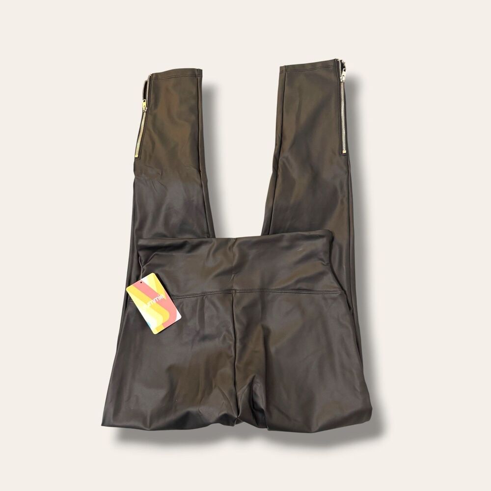 Yummie Legging Womens M Faux Leather Legging High Waist With Ankle Zipper Black